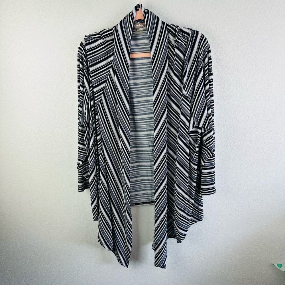 Tanjay Black White Stripe Open Front Cardigan Size 3X‎